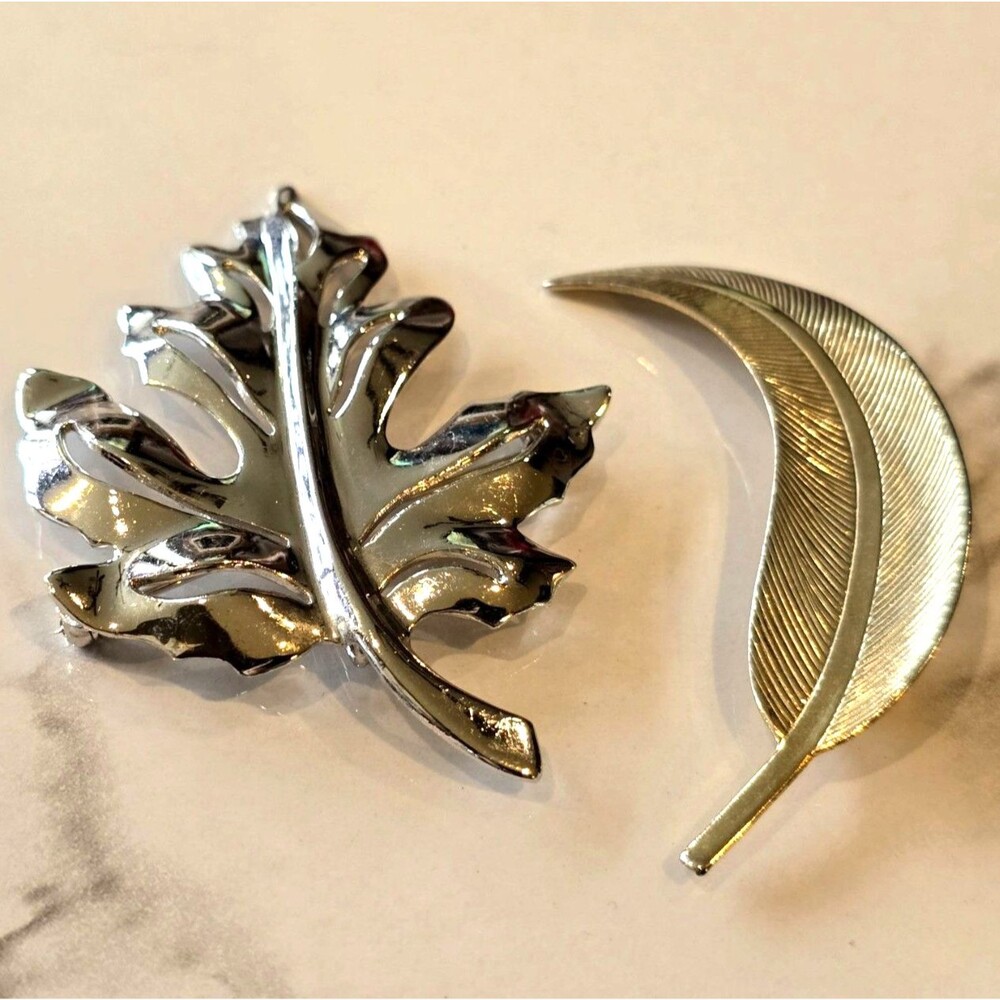 Vintage Leaf Brooch Lot Silver Tone Gold Tone Feather Pendant Nature Pins 1230